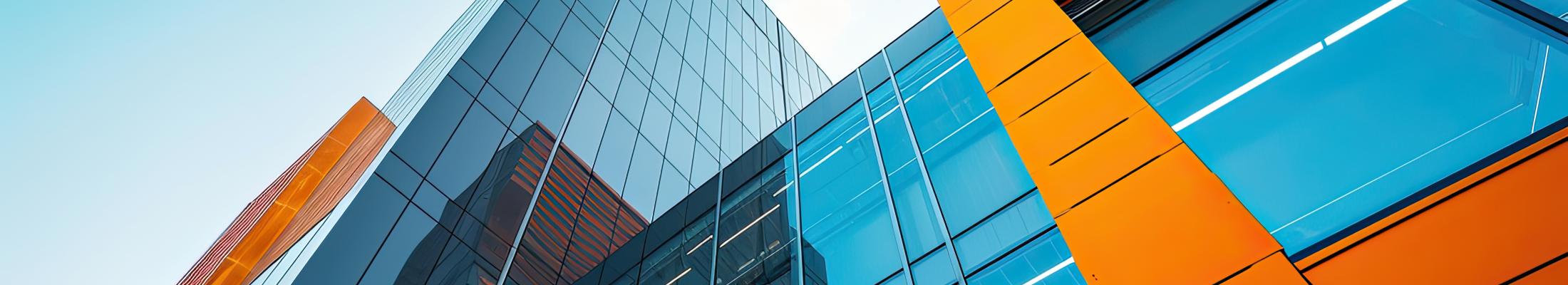 Glass building with orange siding